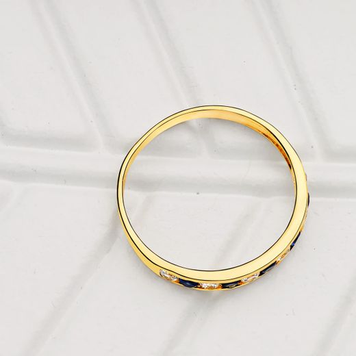 18K Sortija Oro Amarillo Circonita Rojas. Ancho Cuerpo 2.5 Mm