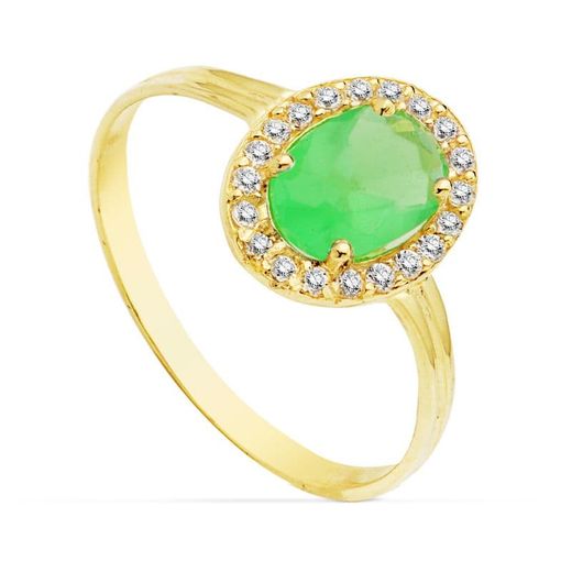18K Sortija Oro Amarillo Circonita Verde Oval 7X5 Mm. Ancho: 10 Mm