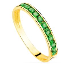 18K Sortija Oro Amarillo Circonita Verdes. Ancho Cuerpo 2.5 Mm