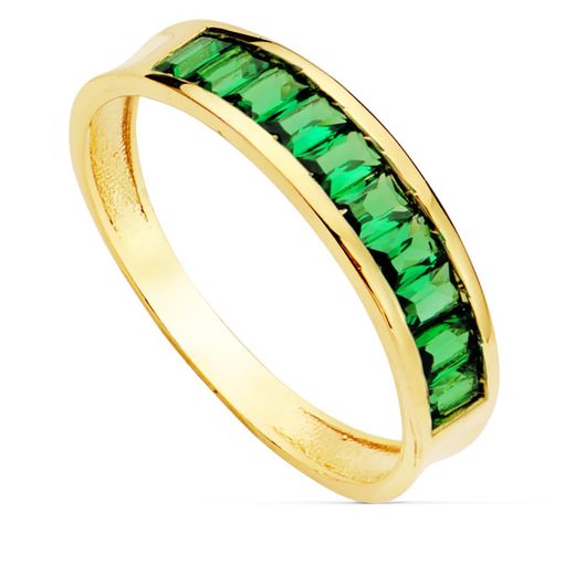18K Sortija Oro Amarillo Circonita Verdes Talla Baguette. Ancho 4.5 Mm