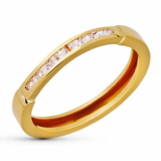 18K Sortija Oro Amarillo Circonitas Carril. Ancho: 2,5 Mm