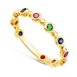 18K Sortija Oro Amarillo Circulos Con Circonita Colores. Ancho: 3Mm