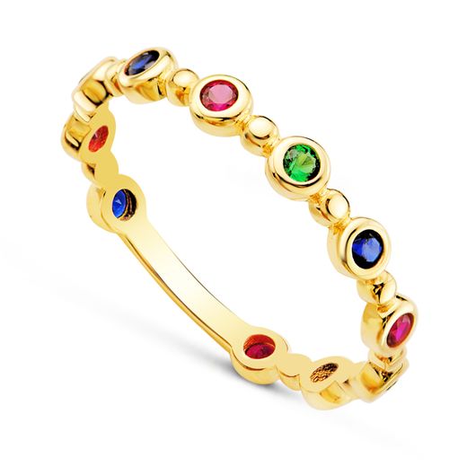 18K Sortija Oro Amarillo Circulos Con Circonita Colores. Ancho: 3Mm