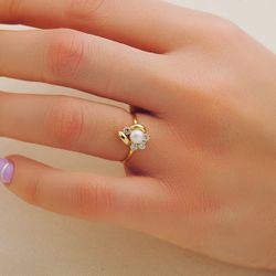 18K Sortija Oro Amarillo Comunion Flor 11X9 Mm Ancho Cuerpo 1.2 Mm Perla 5 Mm