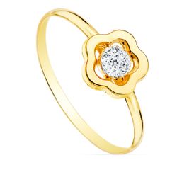 18K Sortija Oro Amarillo Comunion Flor Y Circonita 8X8 Mm. Ancho Cuerpo: 1 Mm
