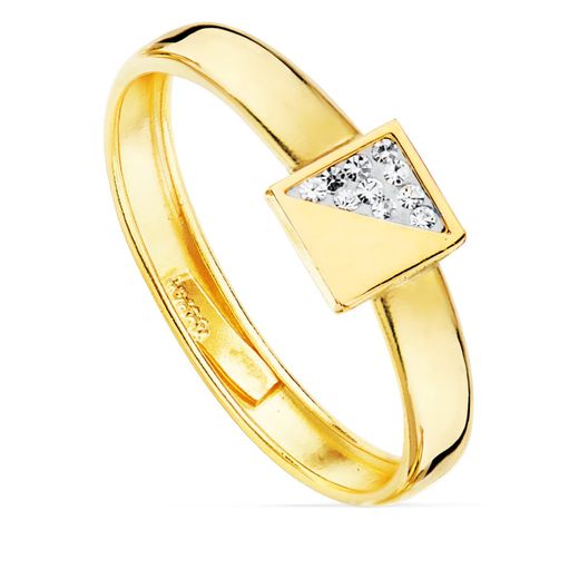 18K Sortija Oro Amarillo Comunion Motivo Cuadrado 5 Mm Ancho Cuerpo 3 Mm