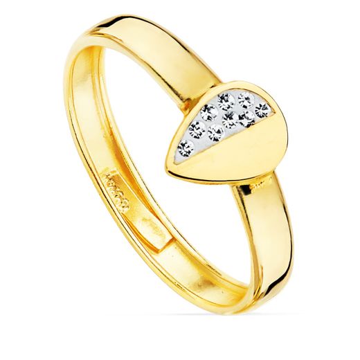 18K Sortija Oro Amarillo Comunion Motivo Gota 7X6 Mm Ancho Cuerpo 3 Mm