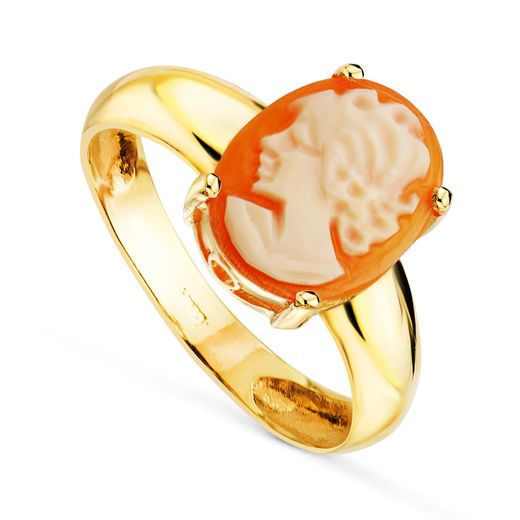 18K Sortija Oro Amarillo Con Camafeo Oval 12X9Mm En Garras.