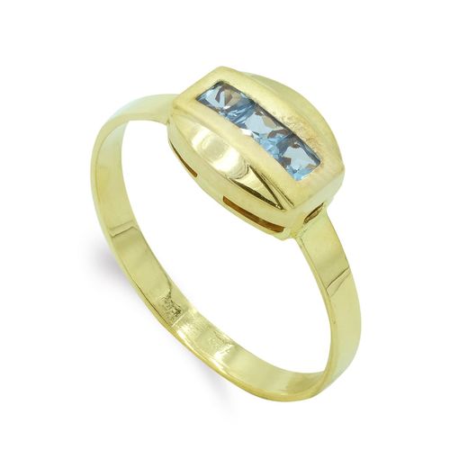 18K Sortija Oro Amarillo Con Circonita Aguamarina Talla Baguette. Ancho: 7,5 Mm