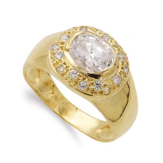 18K Sortija Oro Amarillo Con Circonita Blancas. Ancho: 13 Mm