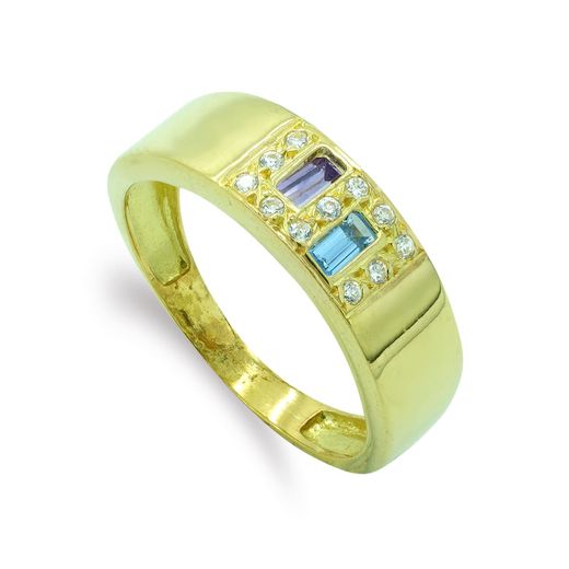 18K Sortija Oro Amarillo Con Circonita De Colores. Ancho: 6,5 Mm