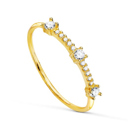 18K Sortija Oro Amarillo Con Circonita En Garras. Ancho Cuerpo: 2Mm