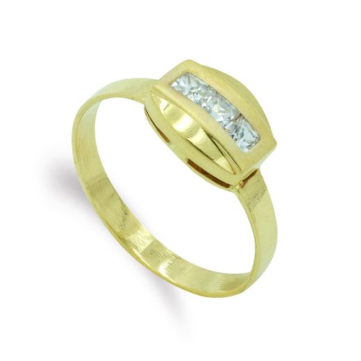 18K Sortija Oro Amarillo Con Circonita Talla Baguette. Ancho: 7,5 Mm