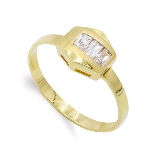 18K Sortija Oro Amarillo Con Circonita Talla Baguette. Ancho: 8,5 Mm