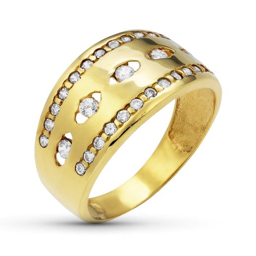 18K Sortija Oro Amarillo Con Circonitas. Ancho: 10,5 Mm