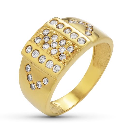 18K Sortija Oro Amarillo Con Circonitas. Ancho: 10,5 Mm