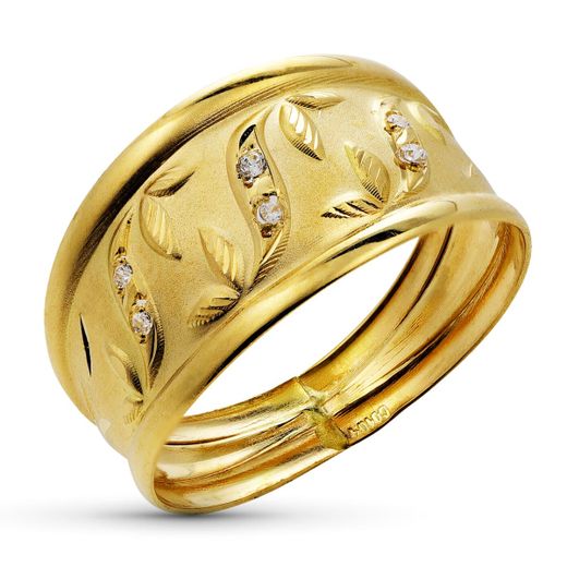 18K Sortija Oro Amarillo Con Circonitas. Ancho: 11 Mm