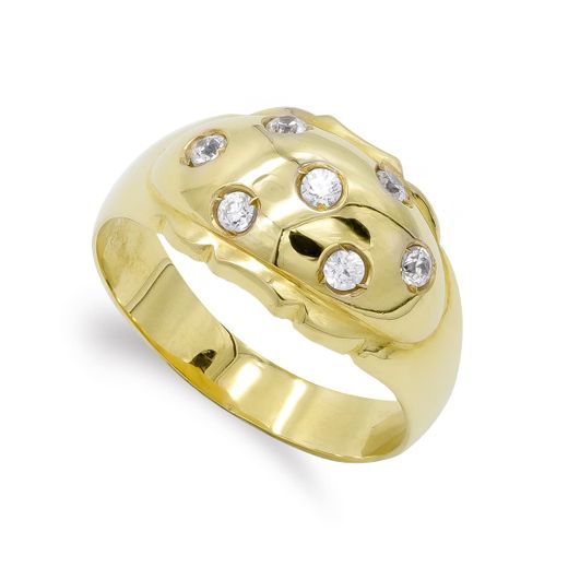 18K Sortija Oro Amarillo Con Circonitas. Ancho: 12,5 Mm