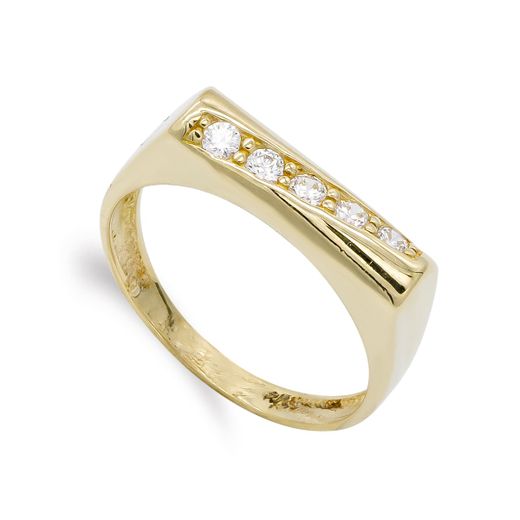 18K Sortija Oro Amarillo Con Circonitas. Ancho: 4,5 Mm
