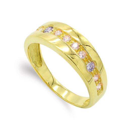 18K Sortija Oro Amarillo Con Circonitas. Ancho: 6,5 Mm
