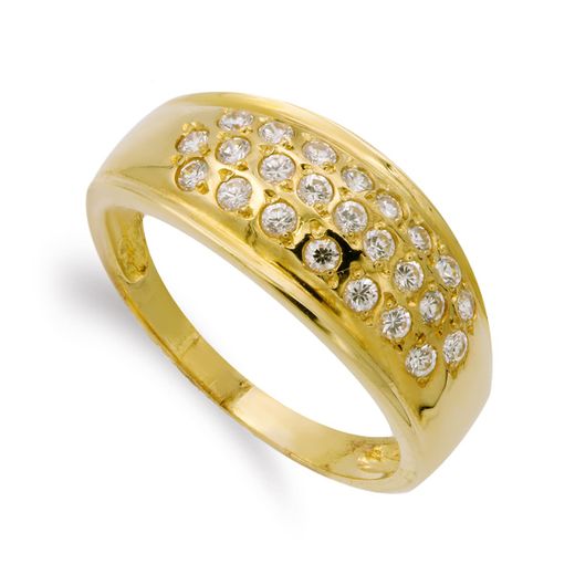 18K Sortija Oro Amarillo Con Circonitas. Ancho: 9 Mm