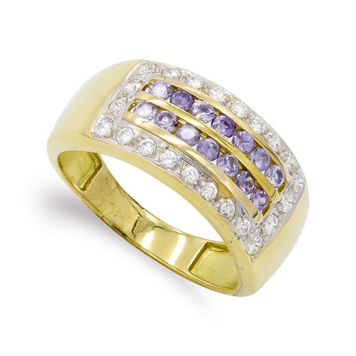 18K Sortija Oro Amarillo Con Circonitas. Ancho: 9,5 Mm