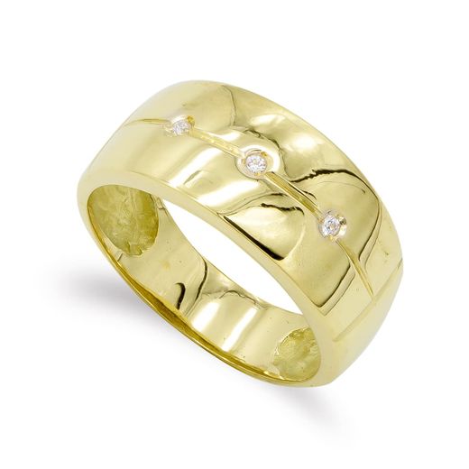 18K Sortija Oro Amarillo Con Circonitas. Ancho: 9Mm