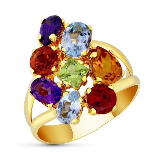 18K Sortija Oro Amarillo Con Circonitas De Colores. Ancho: 20 Mm