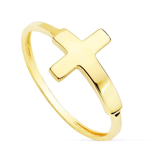 18K Sortija Oro Amarillo Con Cruz Lisa De 13 X 9 Mm. Ancho Cuerpo: 1,2Mm