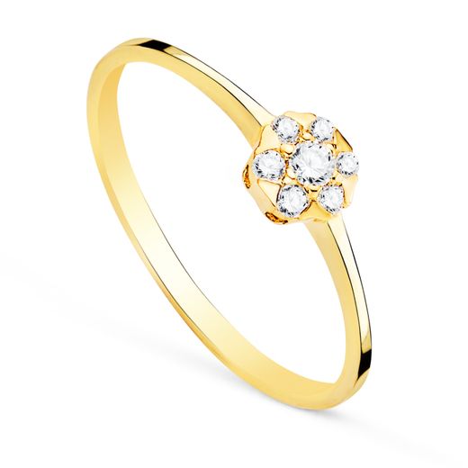18K Sortija Oro Amarillo Con Diamantes Cuajo 5X5 Mm 0.127 Qts.