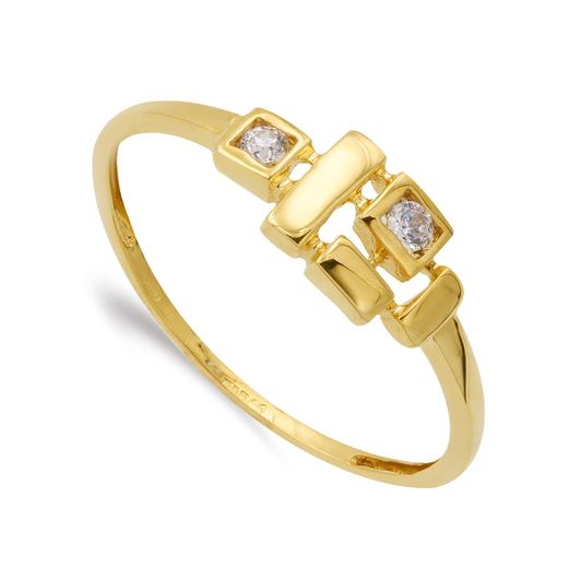 18K Sortija Oro Amarillo Con Motivos Y Circonita Ancho Motivo 13X6 Mm