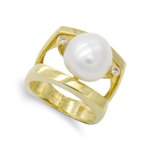 18K Sortija Oro Amarillo Con Perla Barroca 11,5Mm Y Circonita. Ancho: 17,5Mm