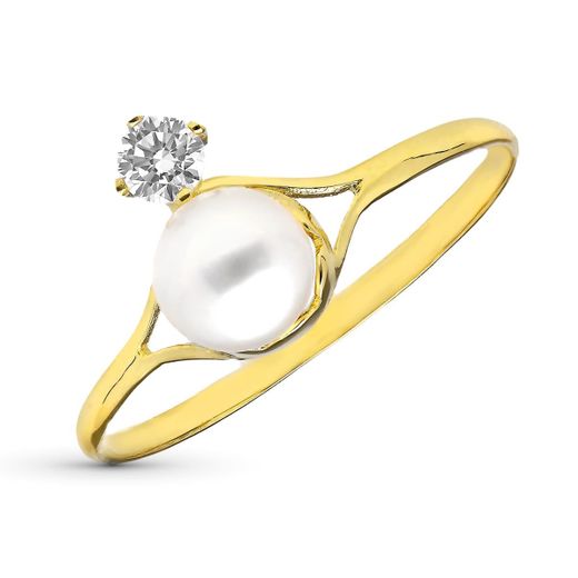 18K Sortija Oro Amarillo Con Perla De 5,5 Mm Y Circonitas. Ancho: 9,5 Mm