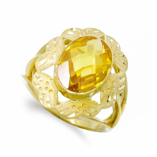 18K Sortija Oro Amarillo Con Piedra Oval Topacio. Medida: 14X10 Mm