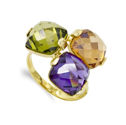 18K Sortija Oro Amarillo Con Piedras De Color. Ancho: 20,5 Mm