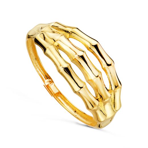 18K Sortija Oro Amarillo Con Triple Cuerpo De Bambú En Brillo. Ancho: 8 Mm