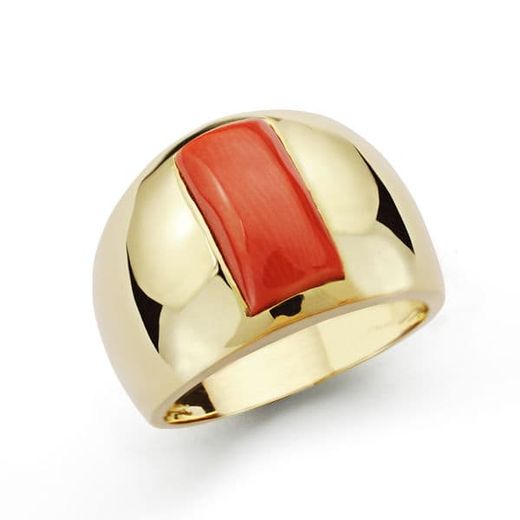 18K Sortija Oro Amarillo Coral Fino 12X6 Mm. Ancho: 14,5Mm