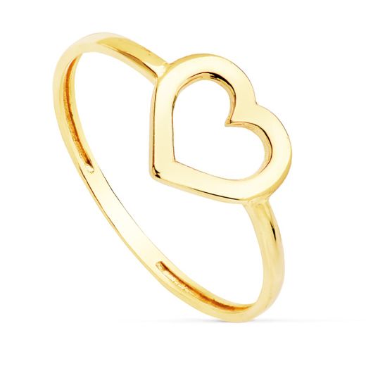 18K Sortija Oro Amarillo Corazon Calado Brillo 9 Mm