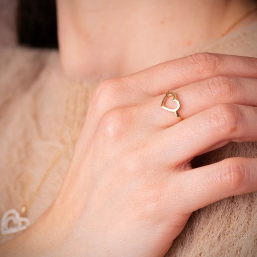 18K Sortija Oro Amarillo Corazon Calado Brillo 9 Mm