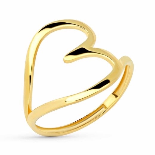 18K Sortija Oro Amarillo Corazon Liso En Brillo. Ancho 16 Mm