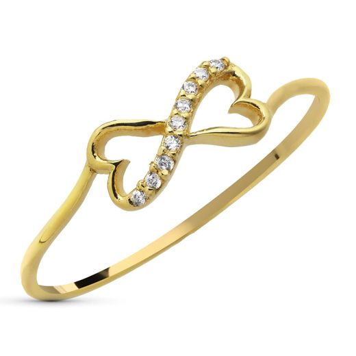 18K Sortija Oro Amarillo Corazones Calados Unidos Con Circonitas. Ancho: 6 Mm