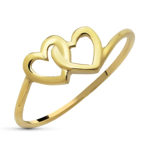 18K Sortija Oro Amarillo Corazones Entrelazados. Ancho: 7 Mm
