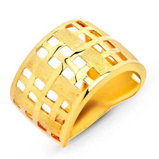 18K Sortija Oro Amarillo Cuadrados Calados. Ancho: 15 Mm