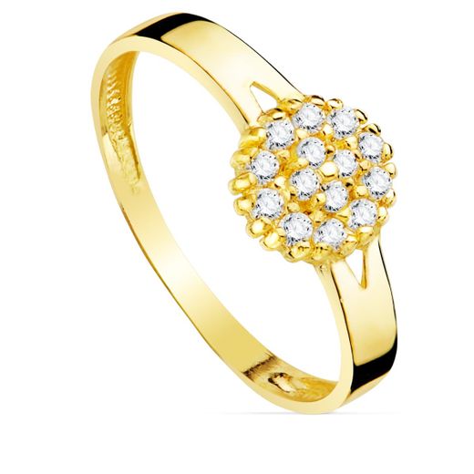 18K Sortija Oro Amarillo Cuajo Con Circonita 7X7 Mm Ancho Cuerpo 2,5 Mm