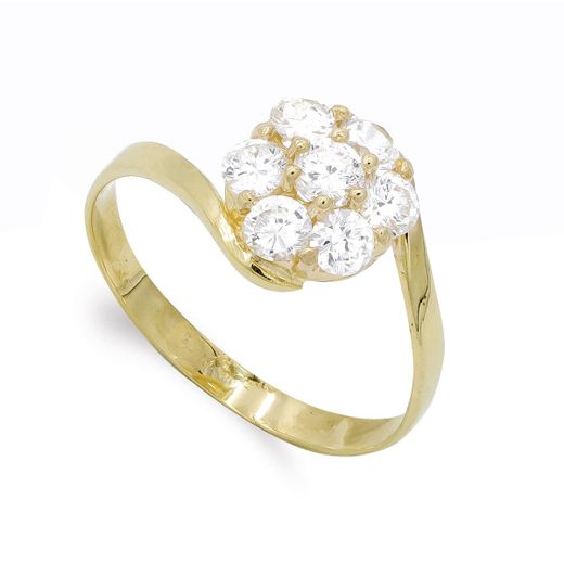 18K Sortija Oro Amarillo Cuajo Con Circonitas. Ancho: 10 Mm