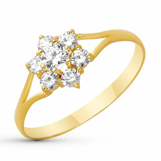 18K Sortija Oro Amarillo Cuajo Con Circonitas. Ancho: 8 Mm
