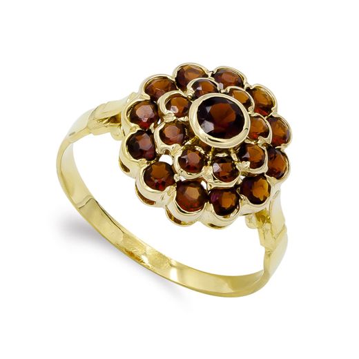 18K Sortija Oro Amarillo Cuajo Granates. Ancho: 13,5 Mm