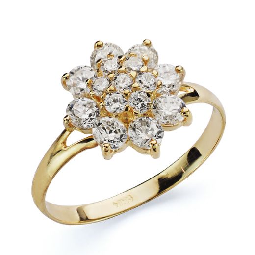 18K Sortija Oro Amarillo Cuajo Piña Con Circonitas. Ancho: 12 Mm