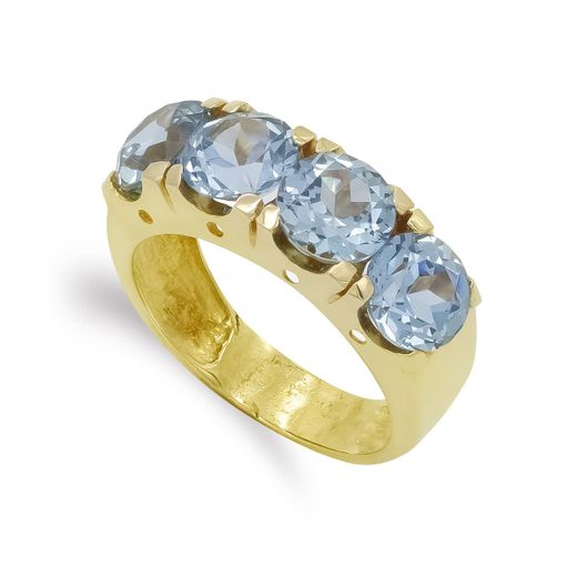 18K Sortija Oro Amarillo Cuatro Piedras Aguamarina. Ancho: 7 Mm
