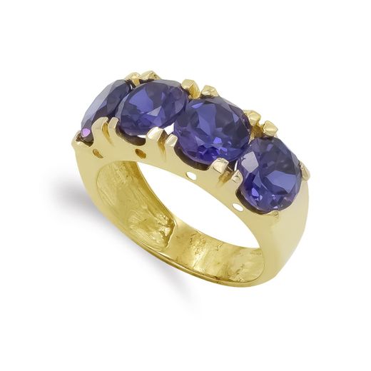 18K Sortija Oro Amarillo Cuatro Piedras Amatista. Ancho: 7 Mm